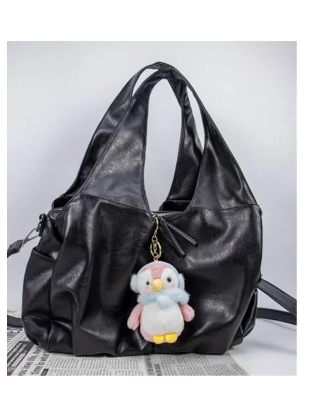 Cute Penguin Keychain Soft Fabric Animal Bag Charm with Metal Keyring